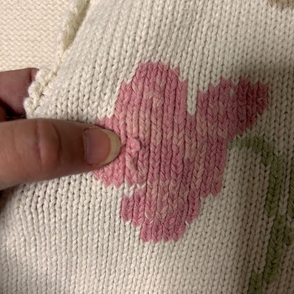 Floral Knit Cardigan Women's Size Small Cream Pastels Grandma Teacher Day Care - Picture 8 of 8